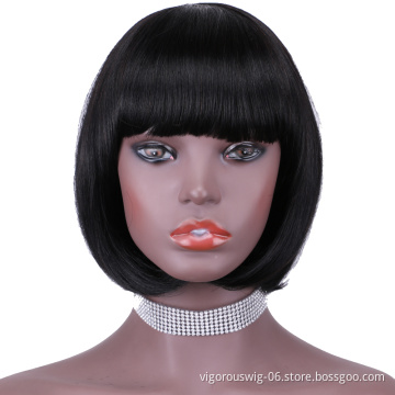 Straight black cheap wholesale short glueless private label inch bob pixie cut brazilian 100% real human hair wig black women